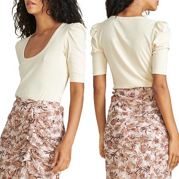 Veronica Beard Tops - Veronica Beard Pandora Puff-Sleeve Scoop Neck Top in Ecru Women's Size Small NWT